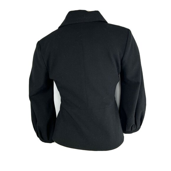 CAbi  Women's Abbott Puff Sleeve Brass Tone Buttons Blazer Jacket Black Size 4 - Picture 2 of 6